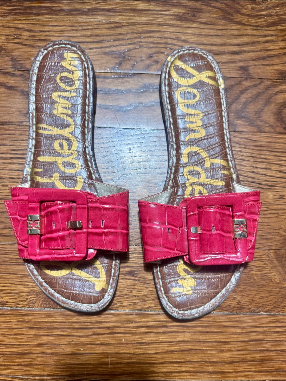 Sam Edelman Pink Croc Embossed Buckle Slide Size 7.5 - Picture 7 of 13